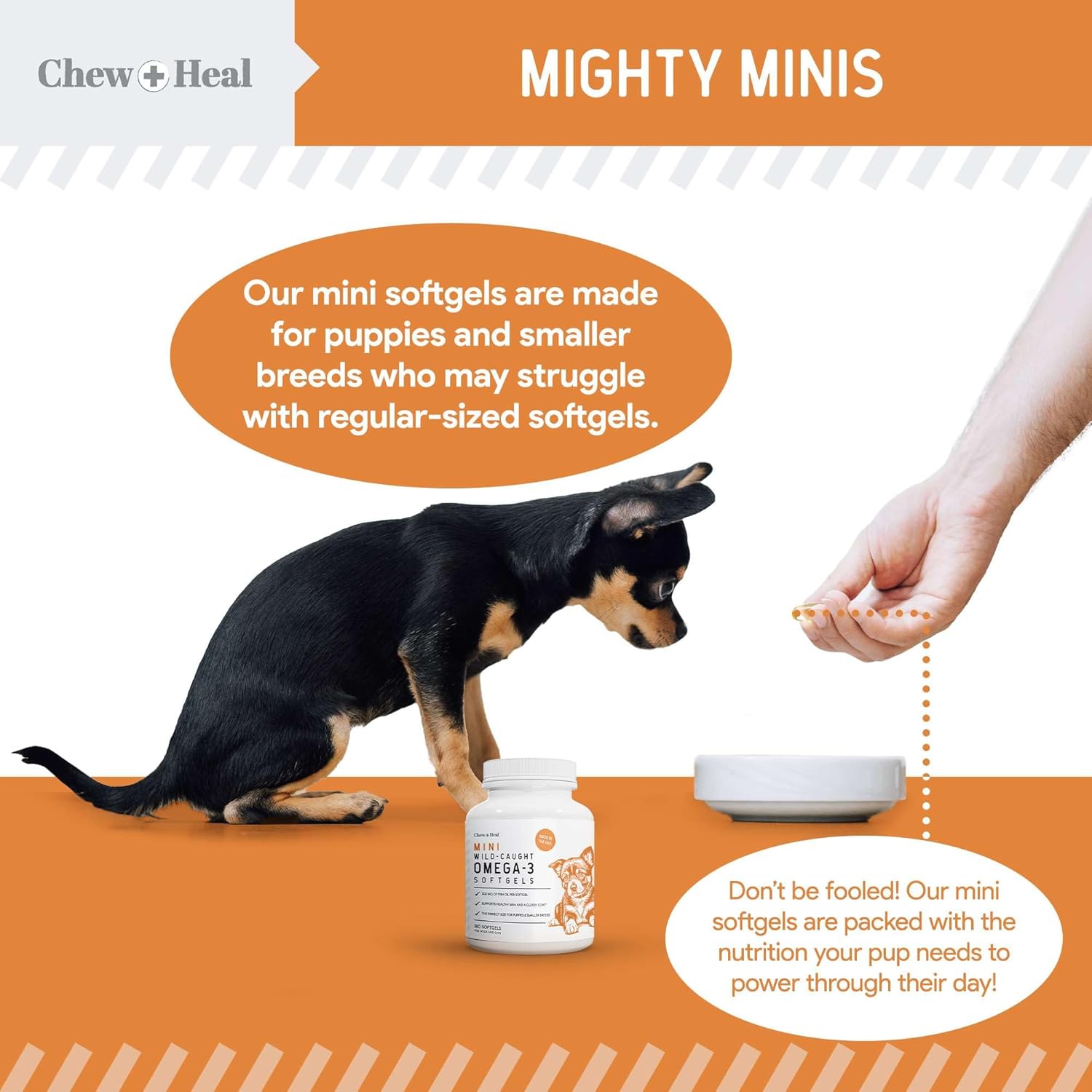 Chew + Heal Mini Wild-Caught Omega-3 Soft gels For Dogs and Cats 180 Soft gels